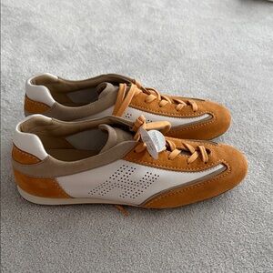 Casual Suede & Leather Sneakers in Mustard White